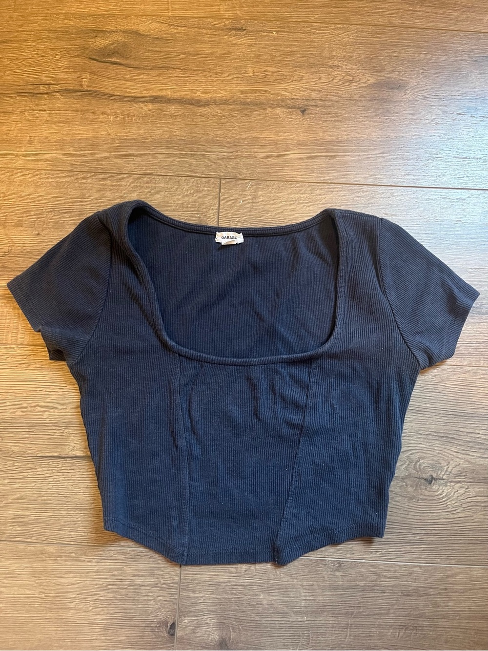 GARAGE Navy Ribbed Square Crop Top